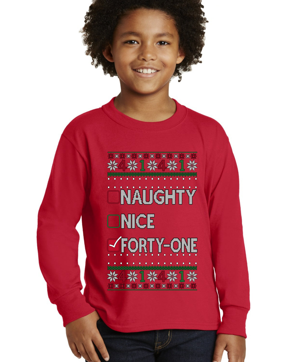 Naughty Nice 4 1 Checklist Ugly Christmas Sweater For Kids | Youth Longsleeve Shirt