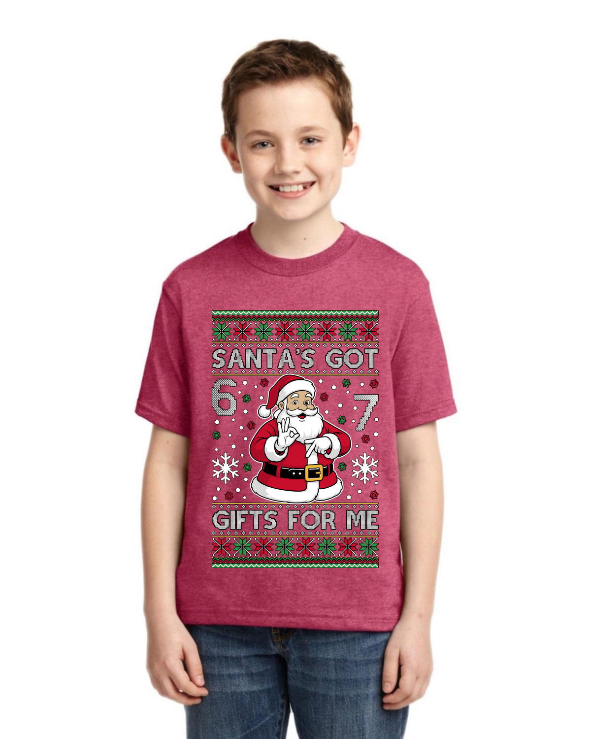 Santa's Got 6 7 Gifts For Me Ugly Christmas Sweater For Kids | Unisex Boys Girls Graphic Youth T-Shirt