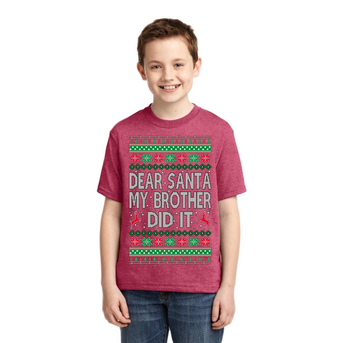 Dear Santa My Brother Did It Christmas Unisex Boys Girls Graphic Youth T-Shirt