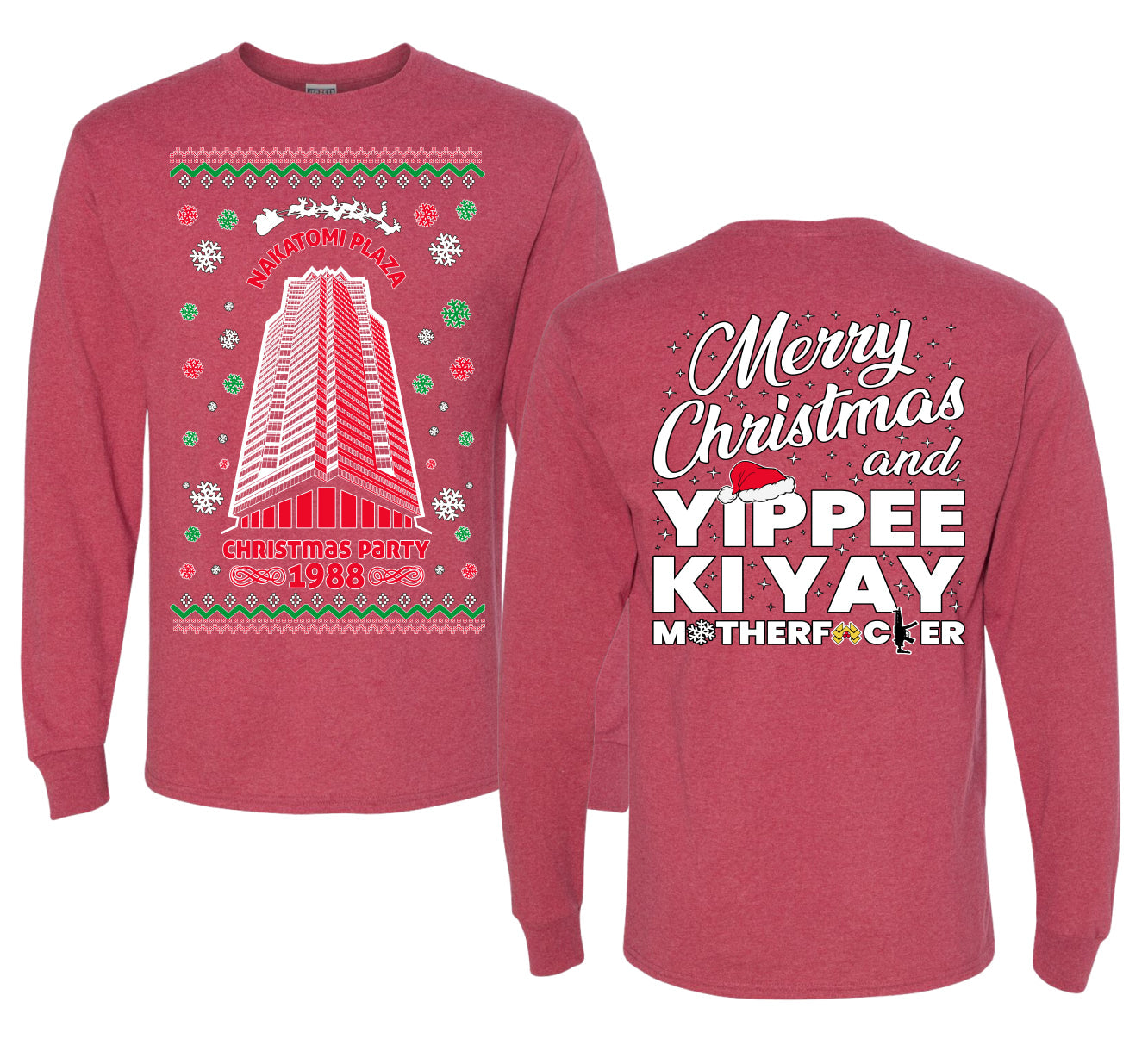 Nakatomi Plaza Christmas Party 1988 Ugly Christmas Front and Back Sweater Mens Long Sleeve Shirt