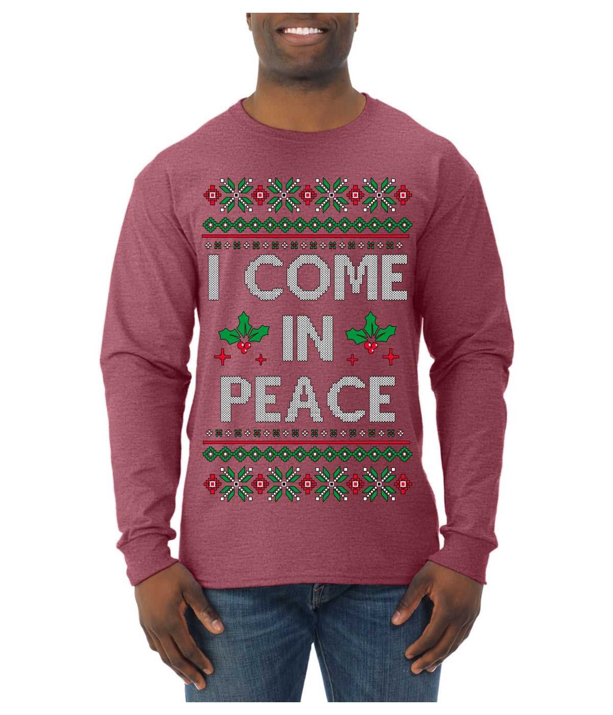 I Come in Peace Ugly Christmas Sweater Mens Long Sleeve Shirt