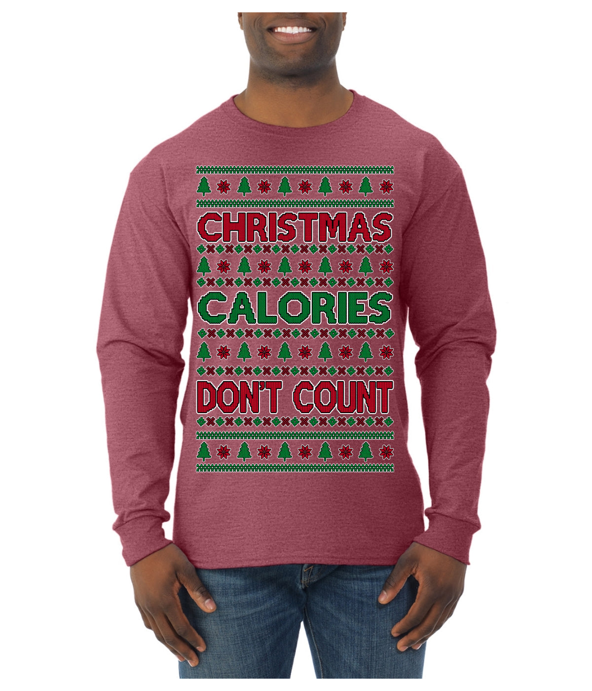 Christmas Calories Don't Count Funny Family Holidays Ugly Christmas Sweater Mens Long Sleeve Shirt