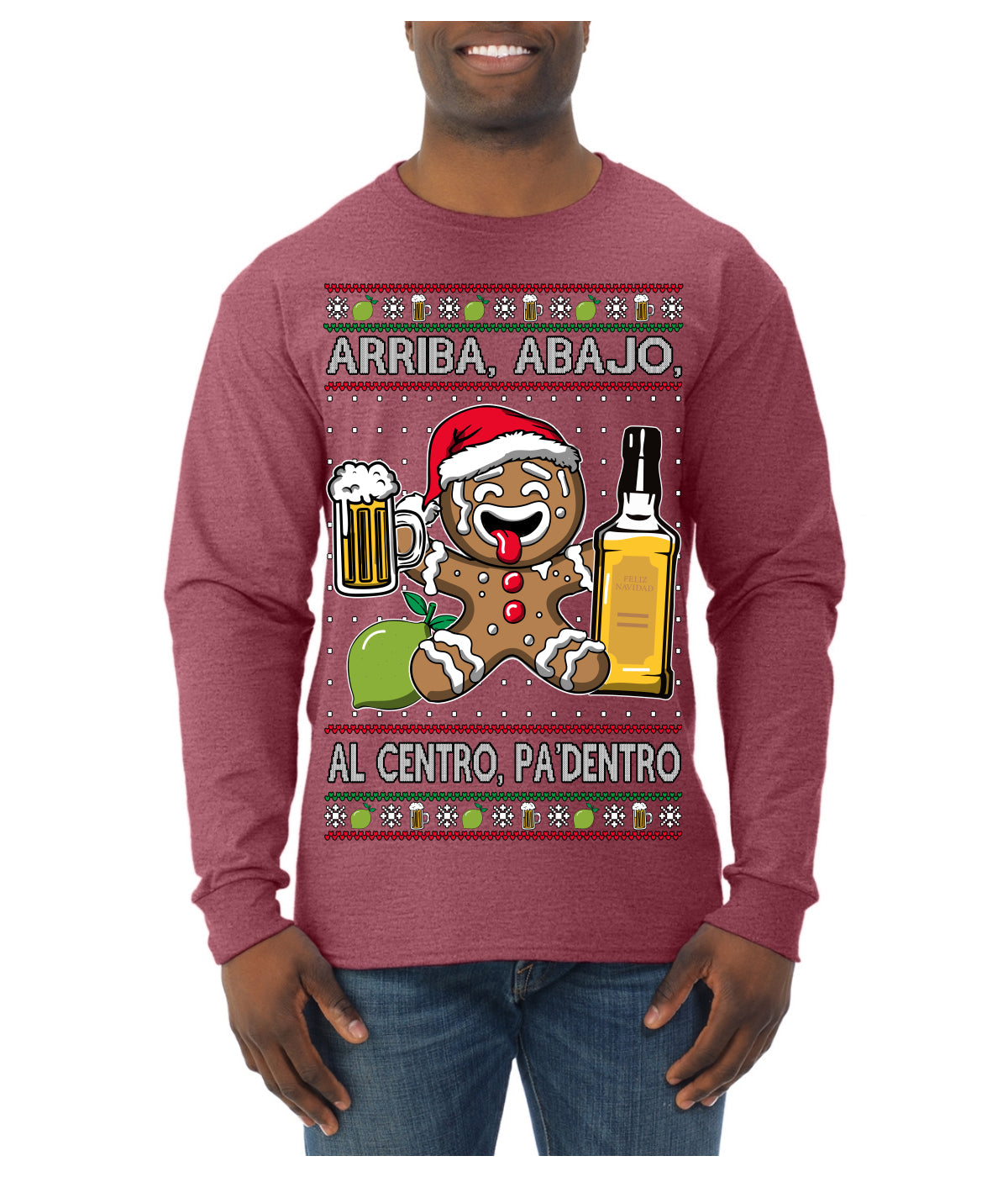 Arriba Abajo Al Centro Pa'Dentro Cheers to Health Salud Ugly Christmas Sweater Mens Long Sleeve Shirt