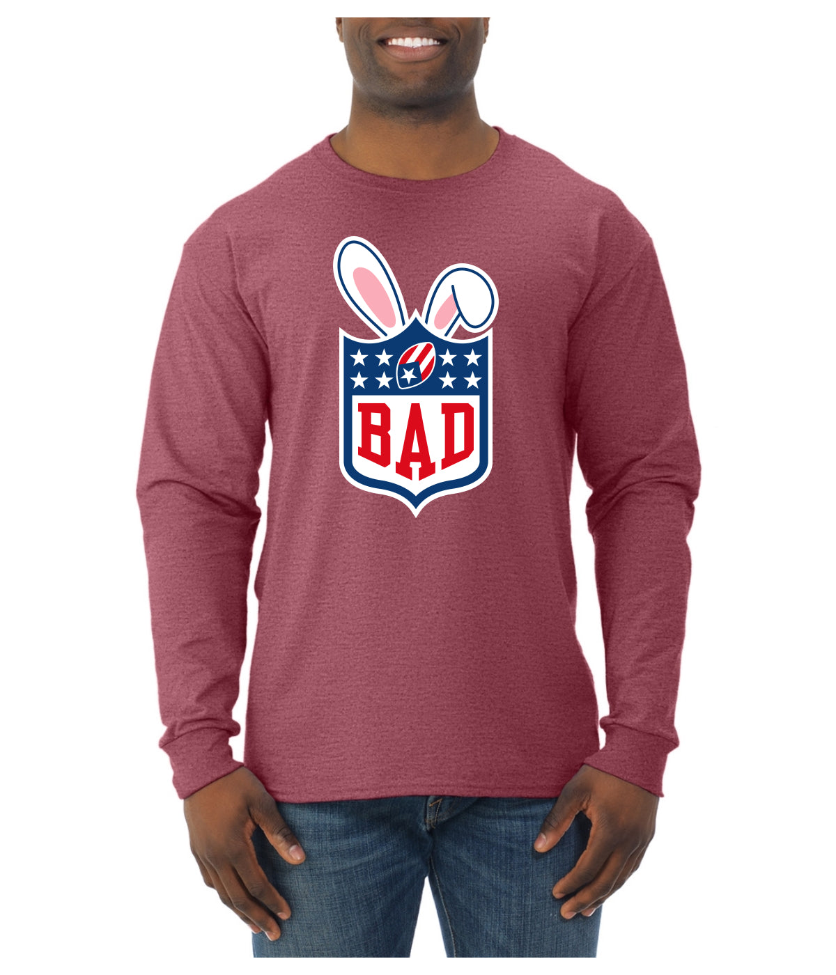 Bunny Bowl Football BAD Parody Sweater, Unisex Mens Long Sleeve Shirt