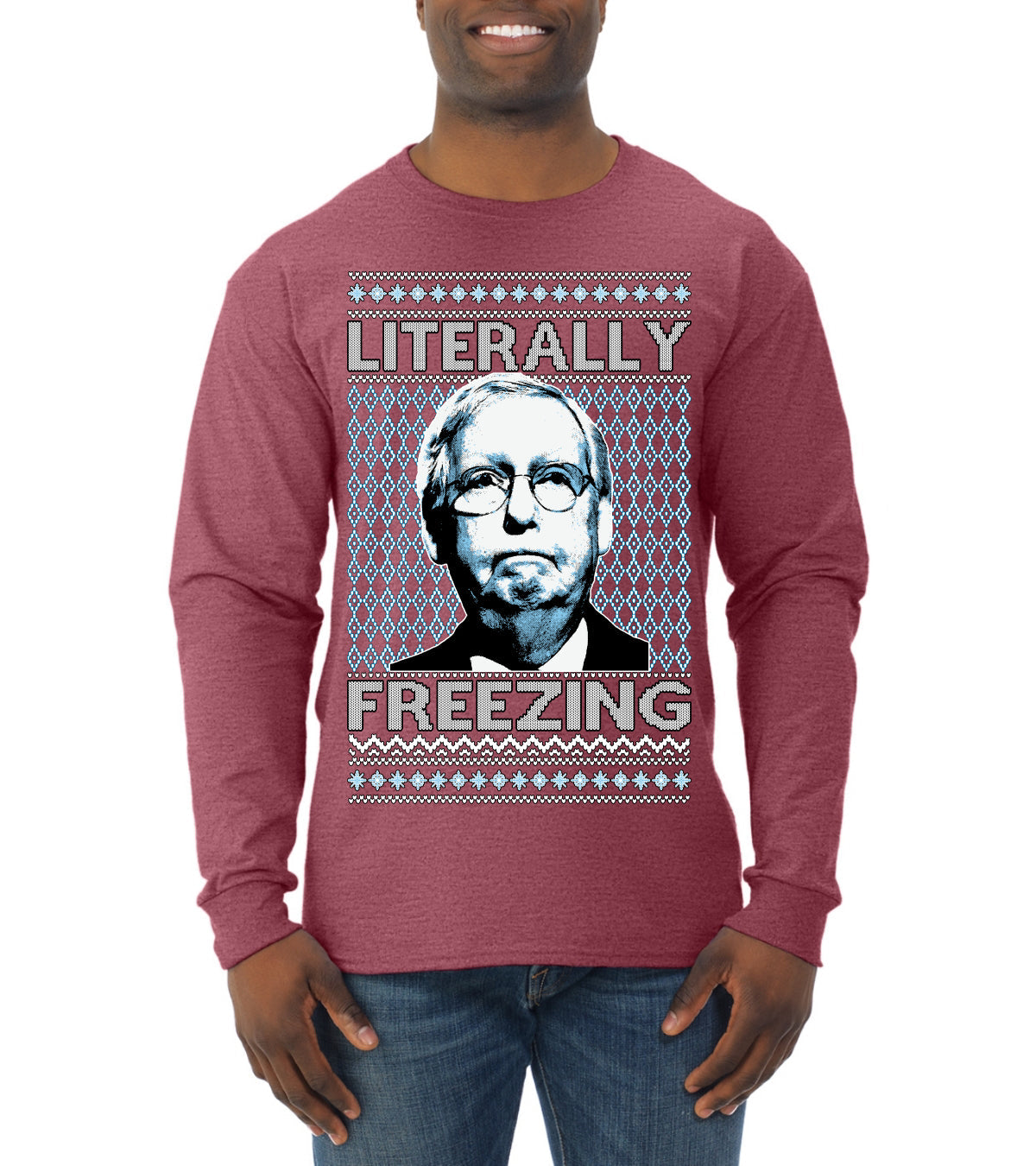 Literally Freezing McConnell Senator Ugly Christmas Sweater Mens Long Sleeve Shirt