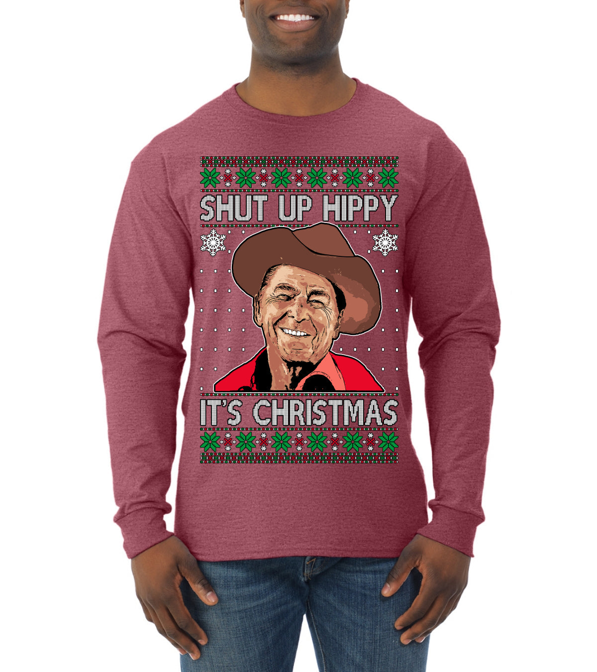 Shut Up Hippy It's Christmas Ugly Christmas Sweater Mens Long Sleeve Shirt