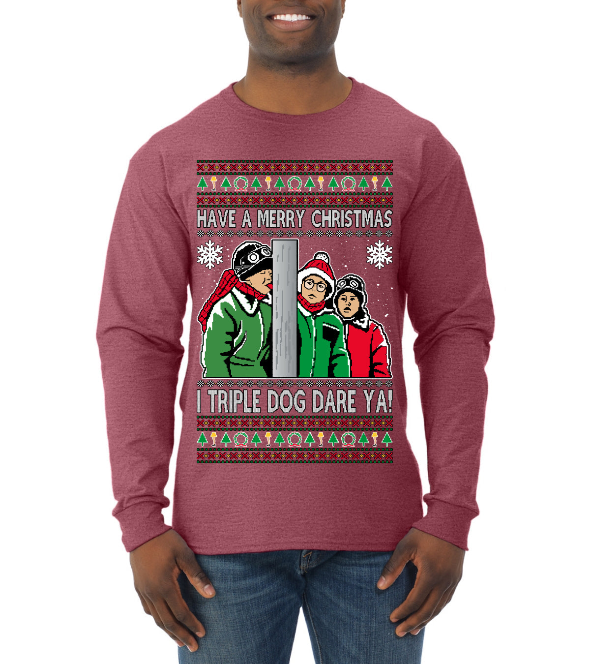 I Triple Dog Dare Ya Merry Story Ugly Christmas Sweater Mens Long Sleeve Shirt