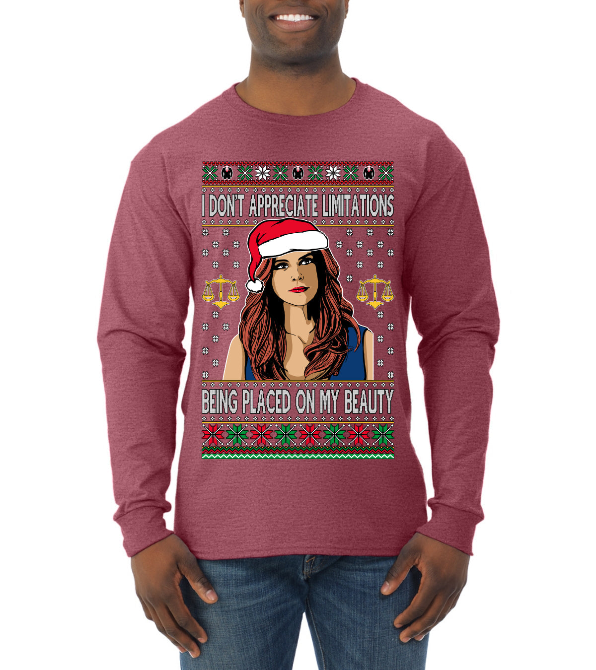 Don't Appreciate Limitations Being Placed Donna TV Show Parody Ugly Christmas Sweater Mens Long Sleeve Shirt
