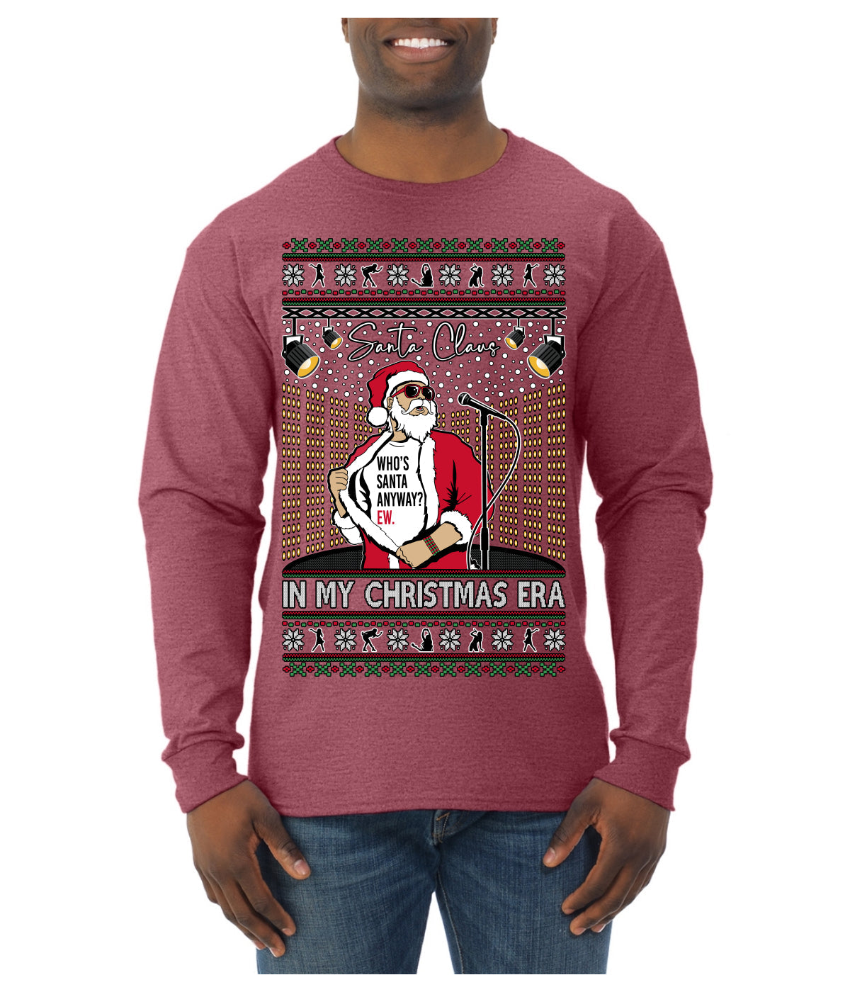 Santa Claus In My Christmas Era Xmas Ugly Christmas Sweater Mens Long Sleeve Shirt