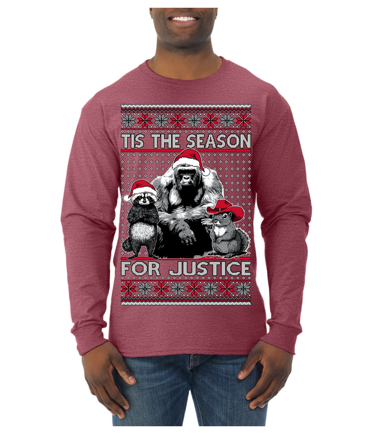 Tis the Season For Justice Harambe Peanut Fred Raccoon Ugly Christmas Sweater Mens Long Sleeve Shirt