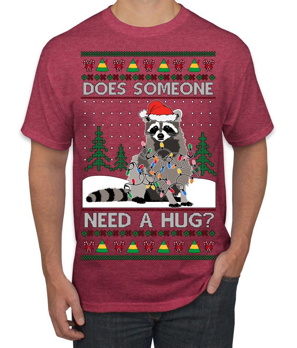 Does Someone Need a Hug? Cute Raccoon Ugly Christmas Sweater Men's T-Shirt