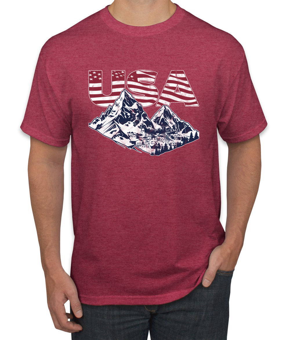 USA Winter Team Sports Fan Collection | USA Flag Mountainscape Sweater, Unisex Men's T-Shirt