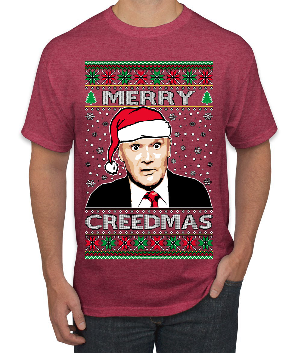 Merry Creedmas Office Humor TV Ugly Christmas Sweater Men's T-Shirt
