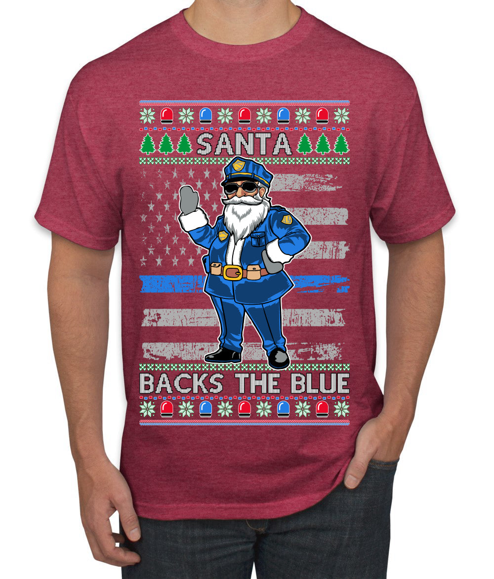 Santa Backs The Blue Pro Police Santa Claus Ugly Christmas Sweater Men's T-Shirt