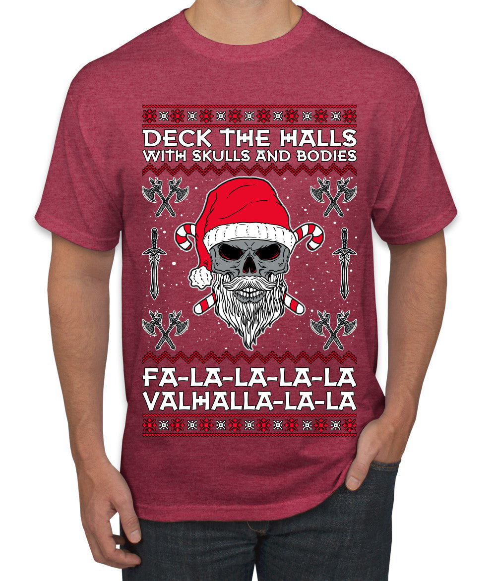 Valhalla Deck The Halls With Skulls & Bodies Ugly Christmas Sweater Men's T-Shirt