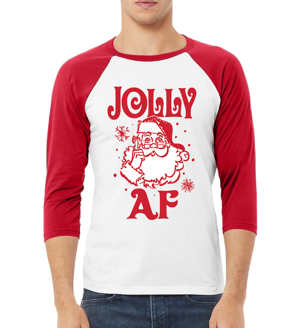 Santa Jolly AF Christmas 3/4 Sleeve Raglan Unisex Baseball Tee