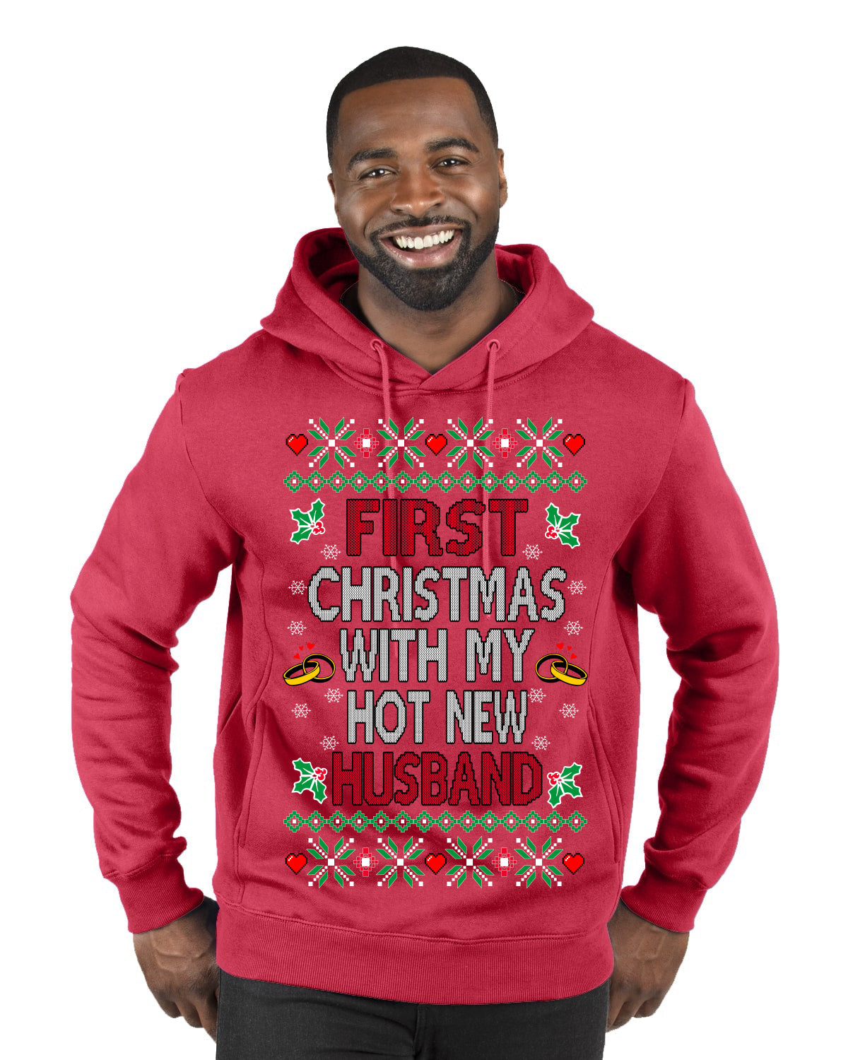 First Christmas With My Hot New Husband Classic Newlywed Ugly Christmas Sweater Premium Graphic Hoodie Sweatshirt