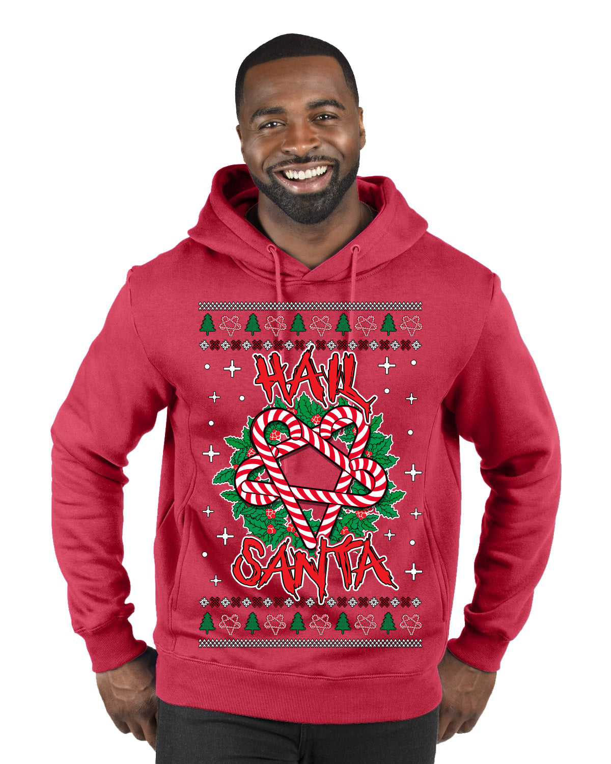 Hail Santa Funny Satanic Candy Devil Heavy Metal Satan Ugly Christmas Sweater Premium Graphic Hoodie Sweatshirt