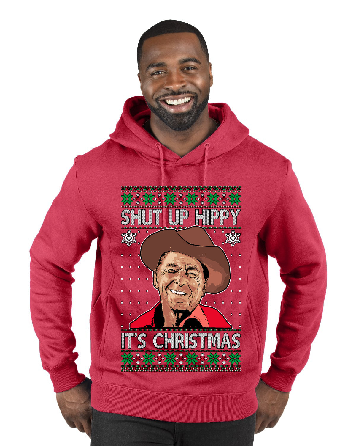 Shut Up Hippy It's Christmas Ugly Christmas Sweater Premium Graphic Hoodie Sweatshirt