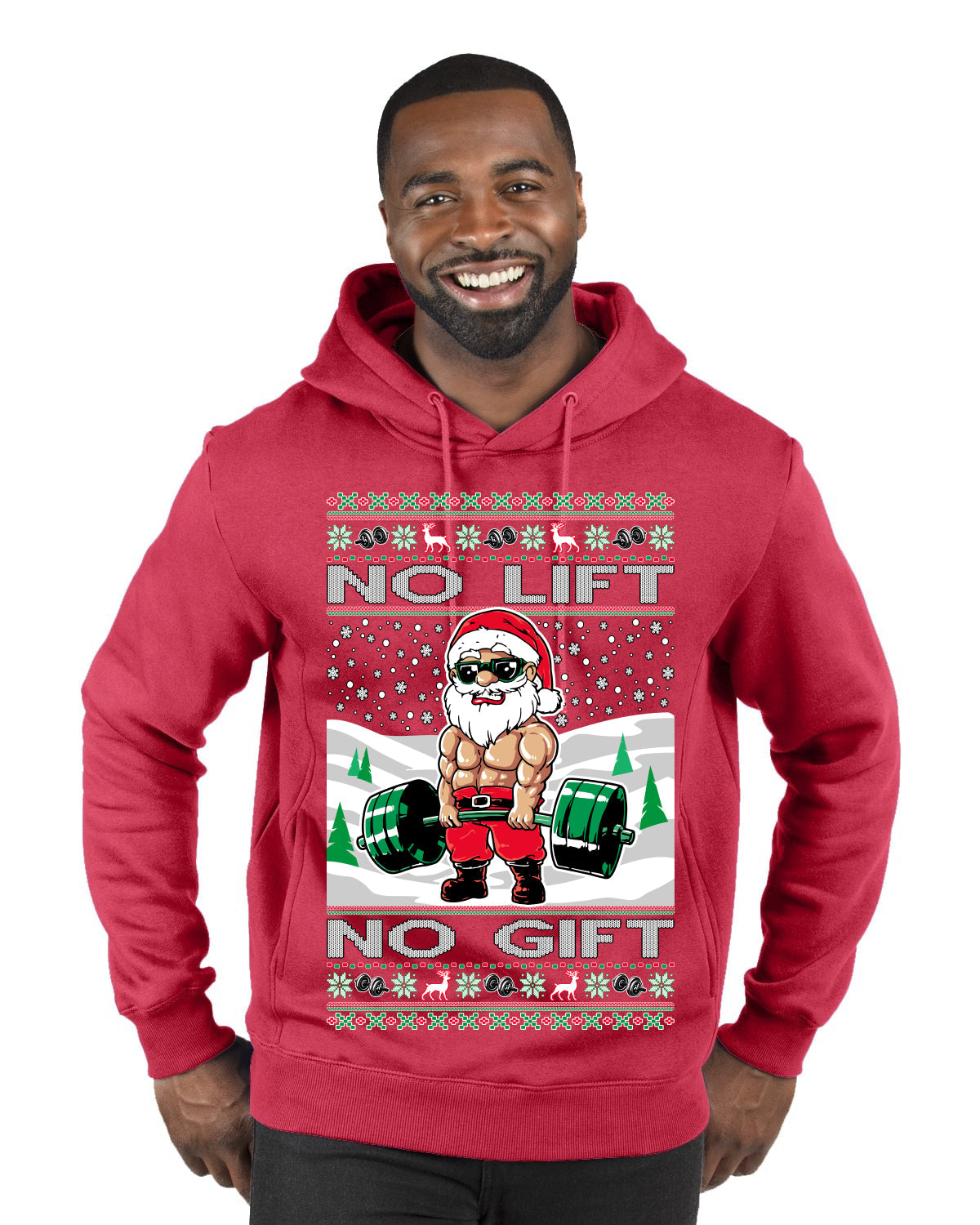 No Lift No Gift Fitness Workout Santa Ugly Christmas Sweater Premium Graphic Hoodie Sweatshirt