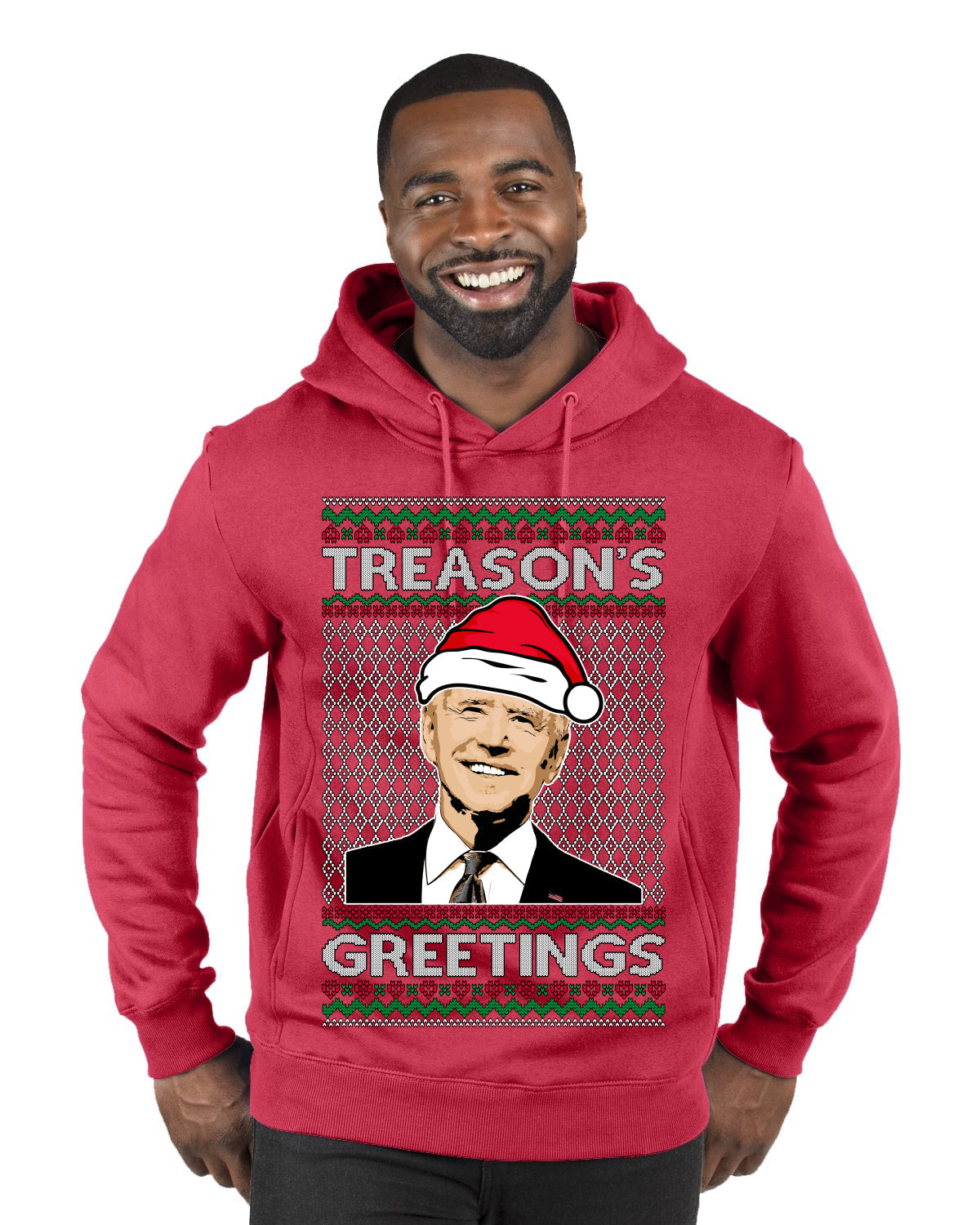 Treason's Greetings Biden President Humor Ugly Christmas Sweater Premium Graphic Hoodie Sweatshirt