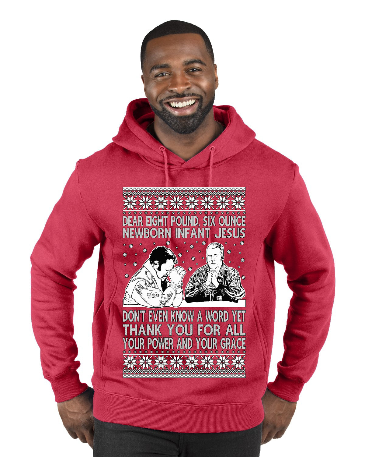 8 Pound 6 Ounce Baby Jesus Shake and Bake Ugly Christmas Sweater Premium Graphic Hoodie Sweatshirt