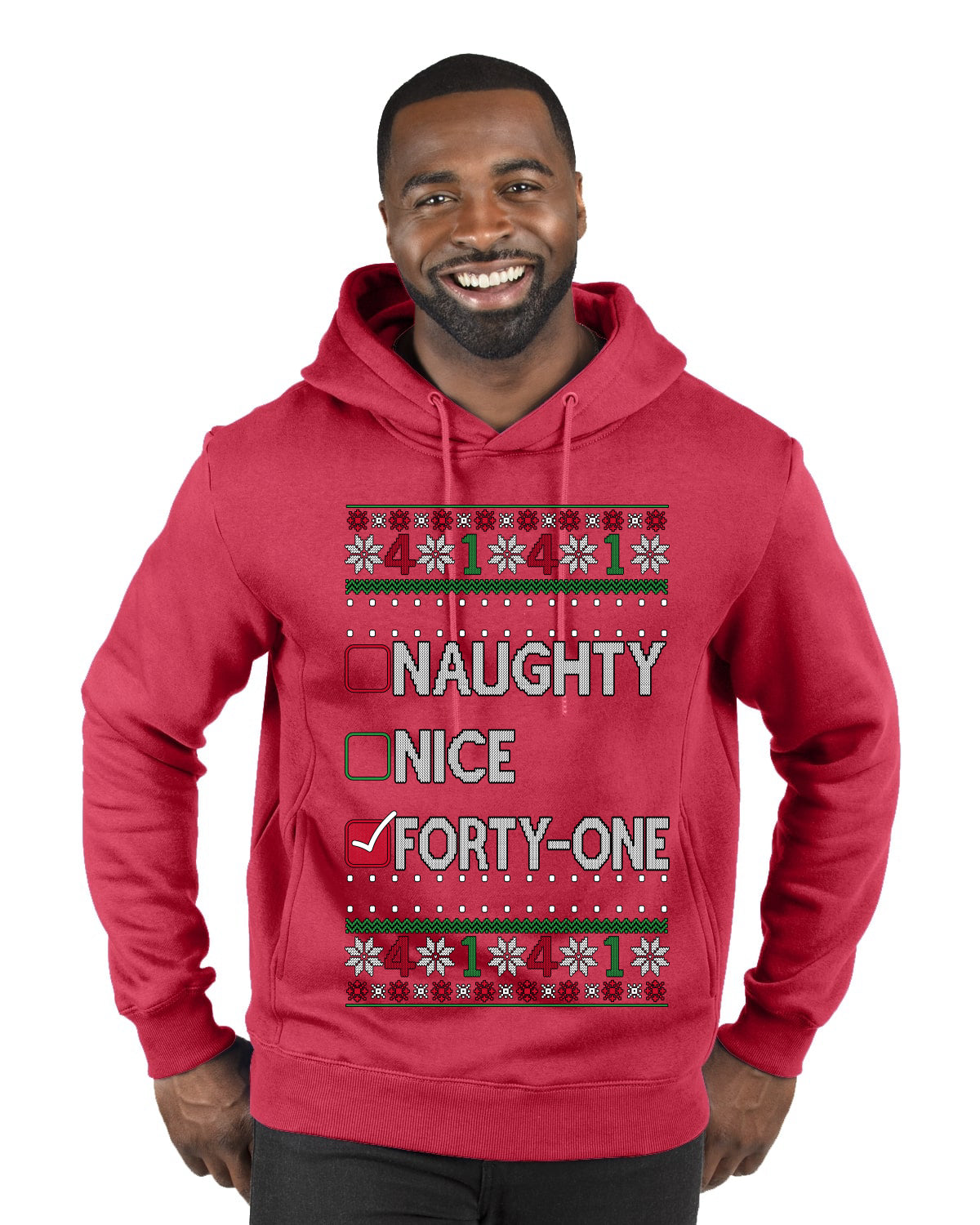 Funny Meme List Naughty, Nice, 41, Ugly Christmas Sweater Premium Graphic Hoodie Sweatshirt
