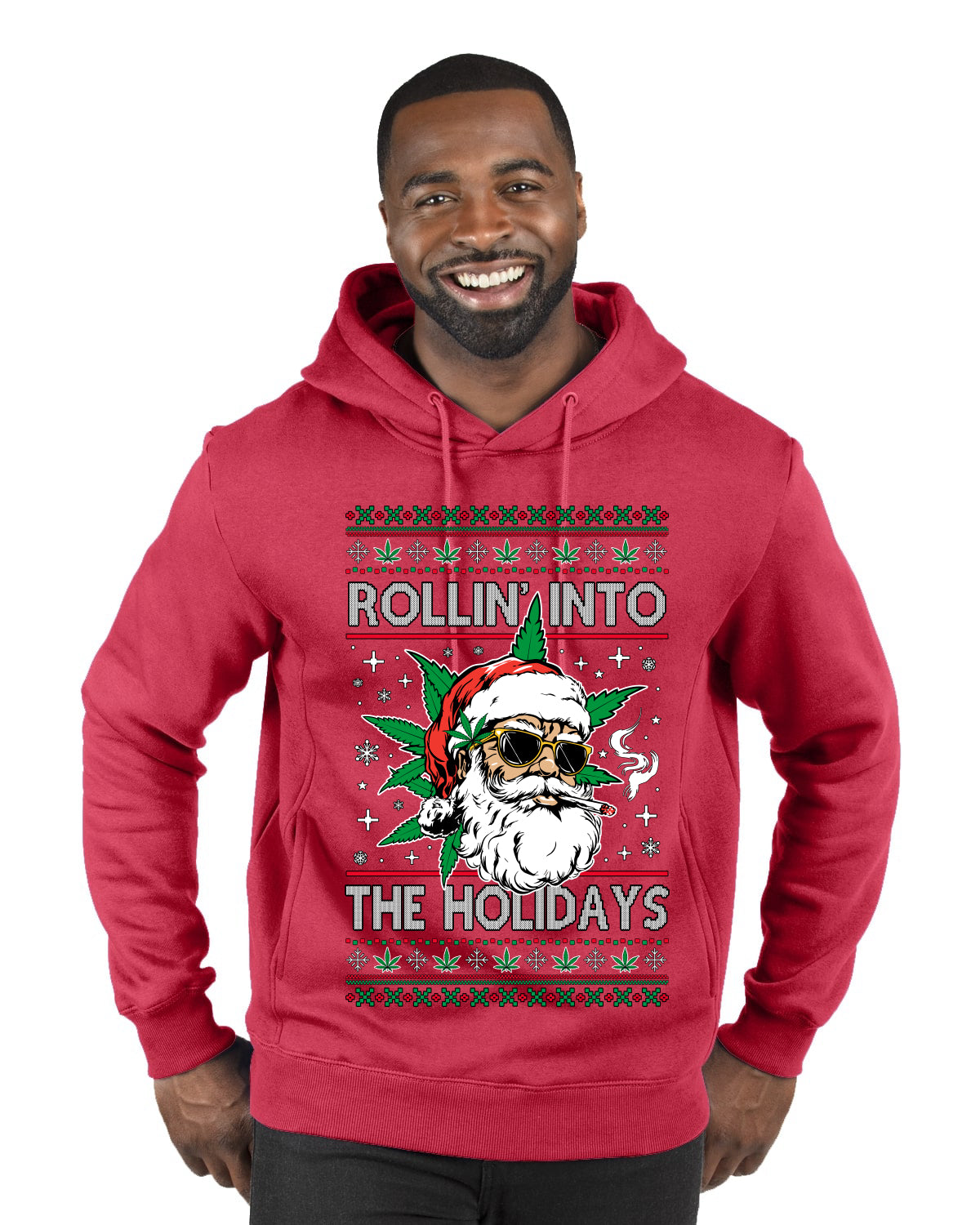 Rollin' Into The Holidays Christmas Sweater, Ugly Christmas Sweater Premium Graphic Hoodie Sweatshirt