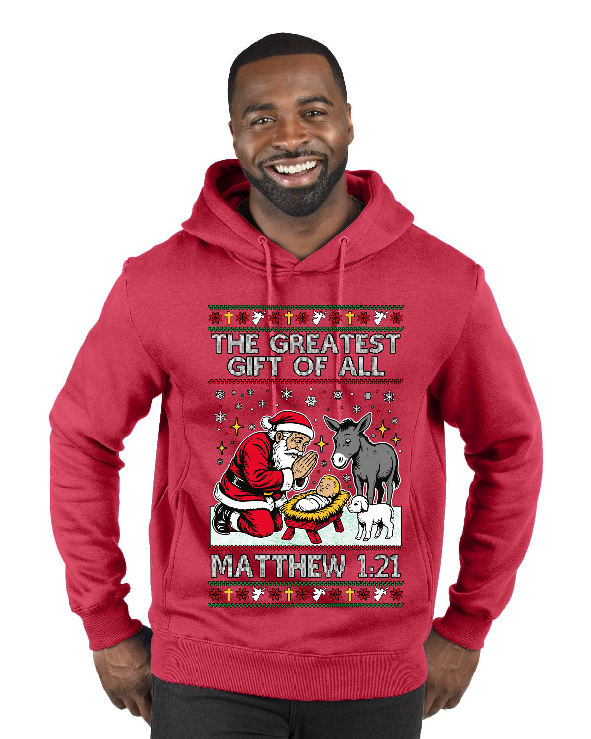 The Greatest Gift Of All Matthew 1:21, Ugly Christmas Sweater Premium Graphic Hoodie Sweatshirt