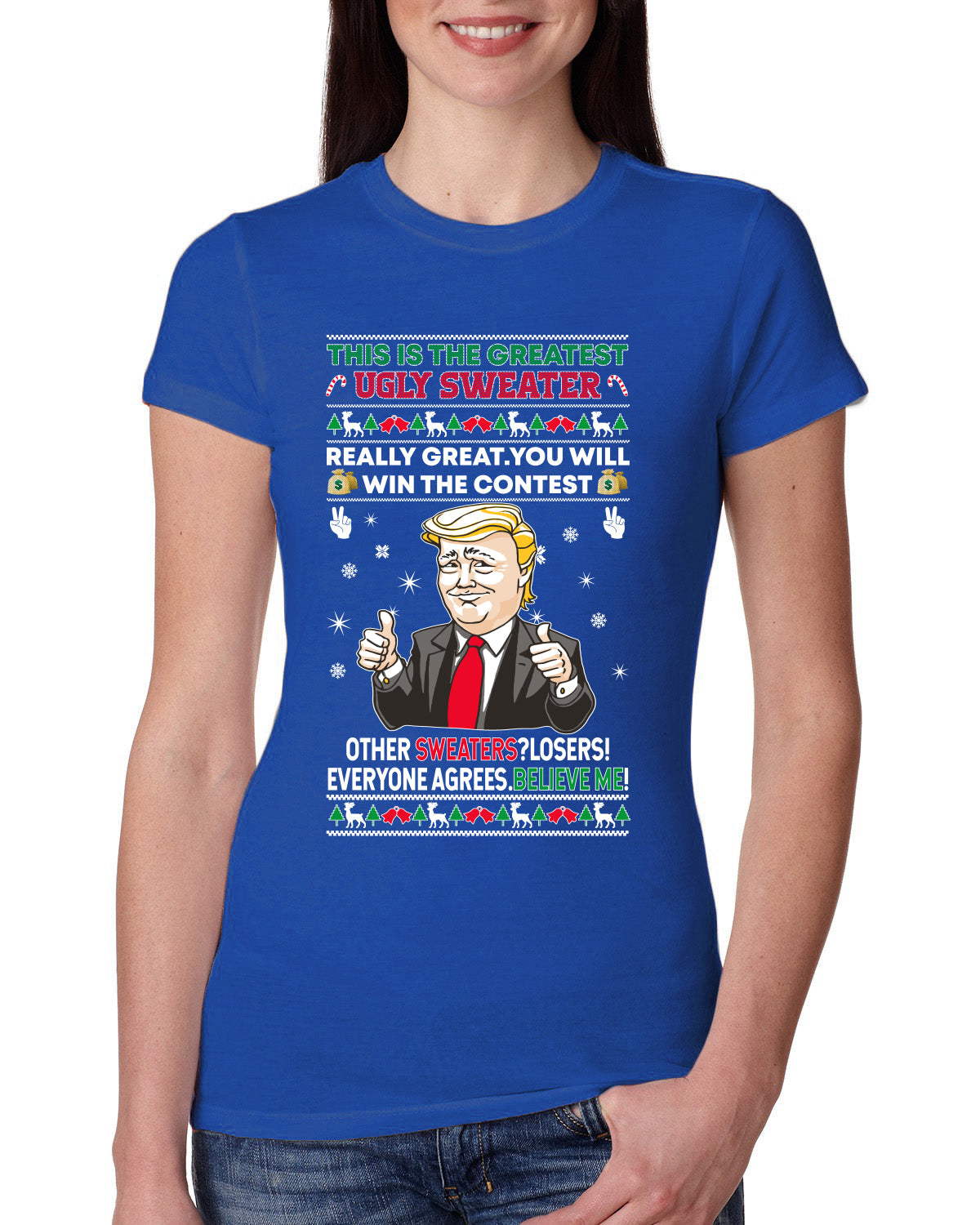Trump This is the Greatest Ugly Christmas Sweater Womens Slim Fit Junior Tee