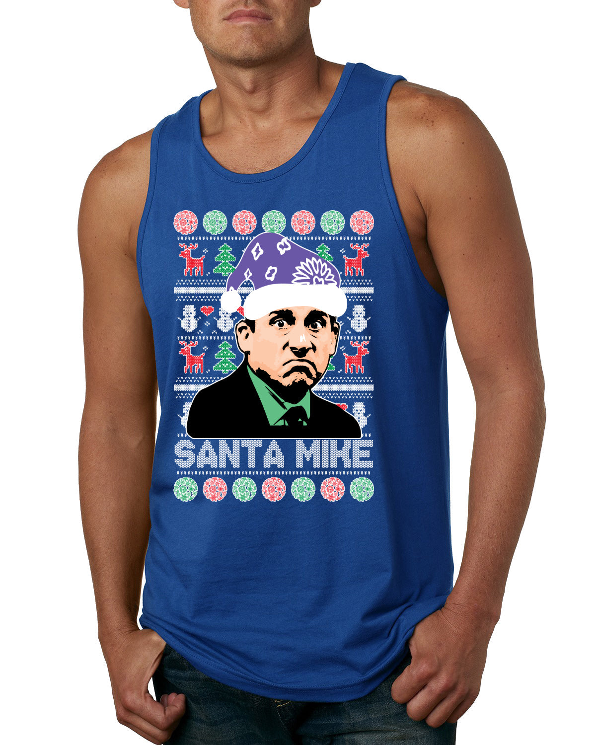 Santa Mike Michael Scott The Office Ugly Christmas Sweater Mens Graphic Tank Top