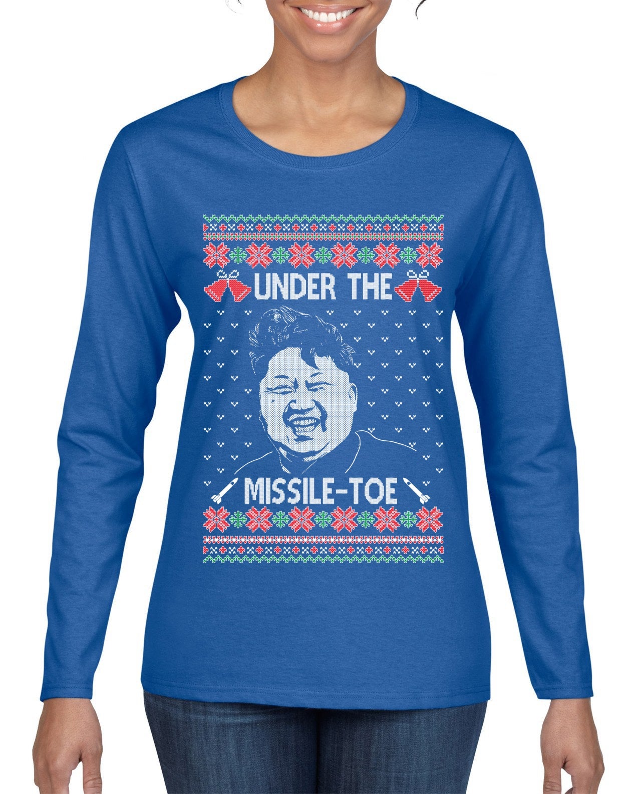 Under The Missle Toe Ugly Christmas Sweater Womens Graphic Long Sleeve T-Shirt