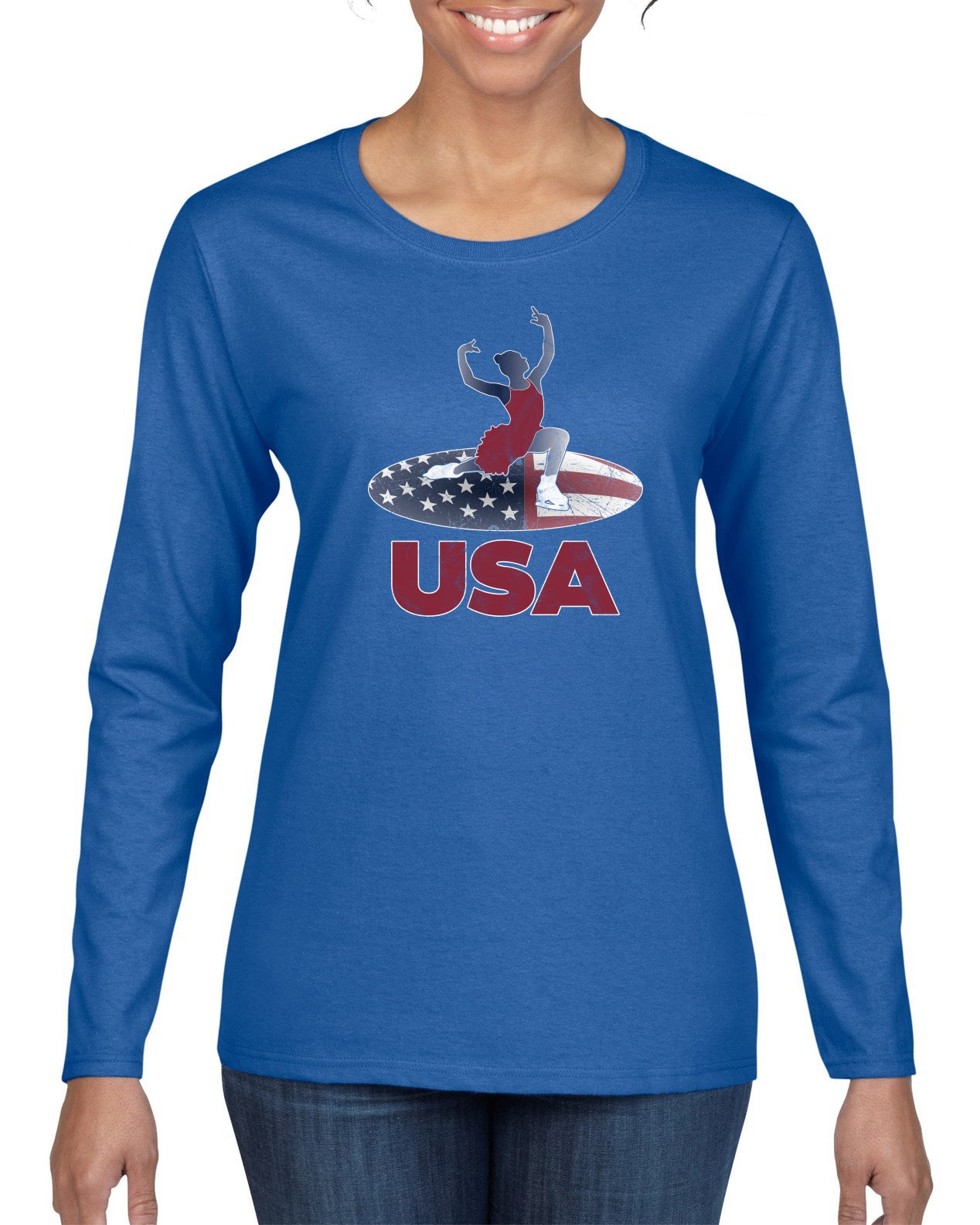 USA Winter Team Sports Fan Collection | USA Skater Sweater, Womens Graphic Long Sleeve T-Shirt