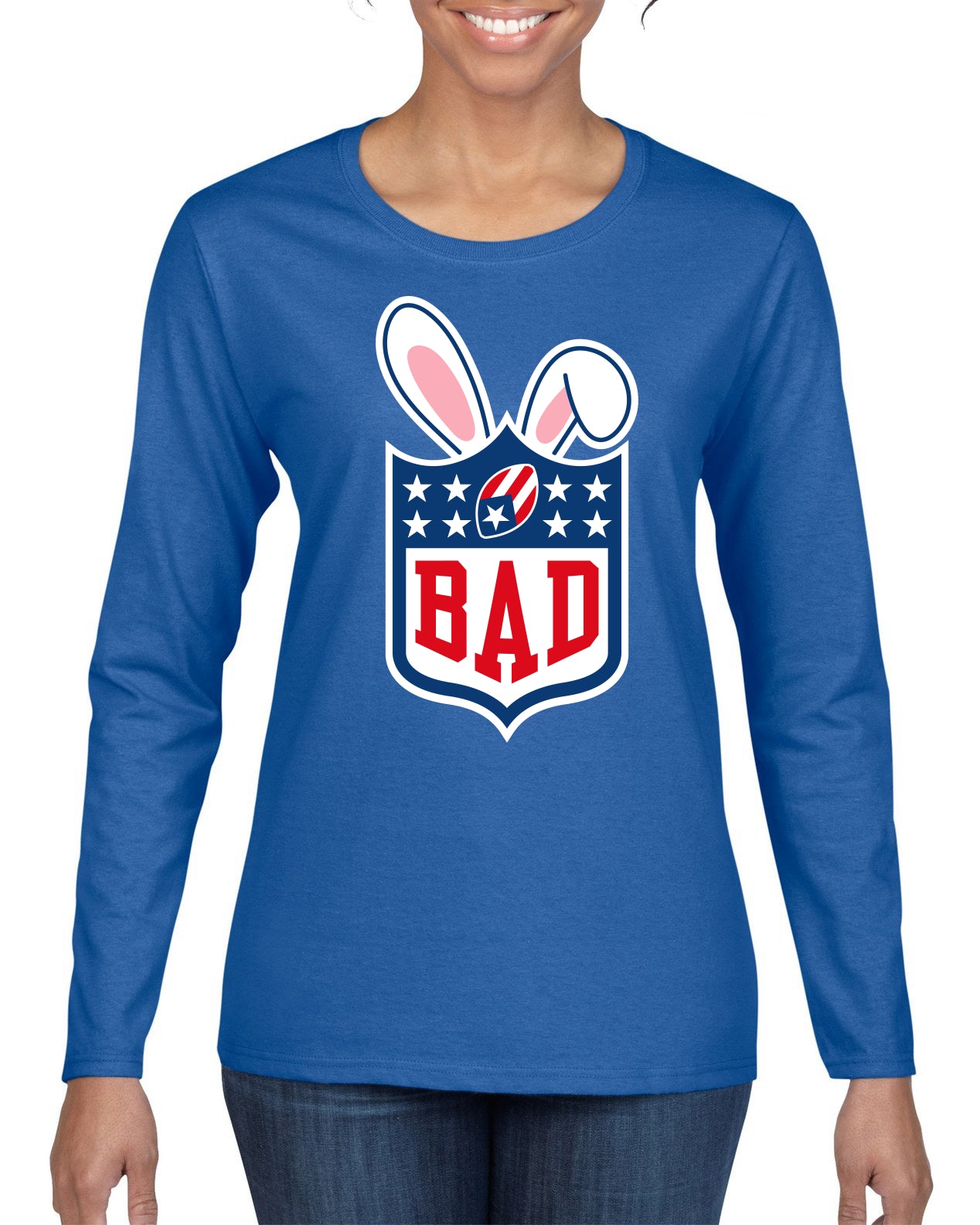 Bunny Bowl Football BAD Parody Sweater, Womens Graphic Long Sleeve T-Shirt