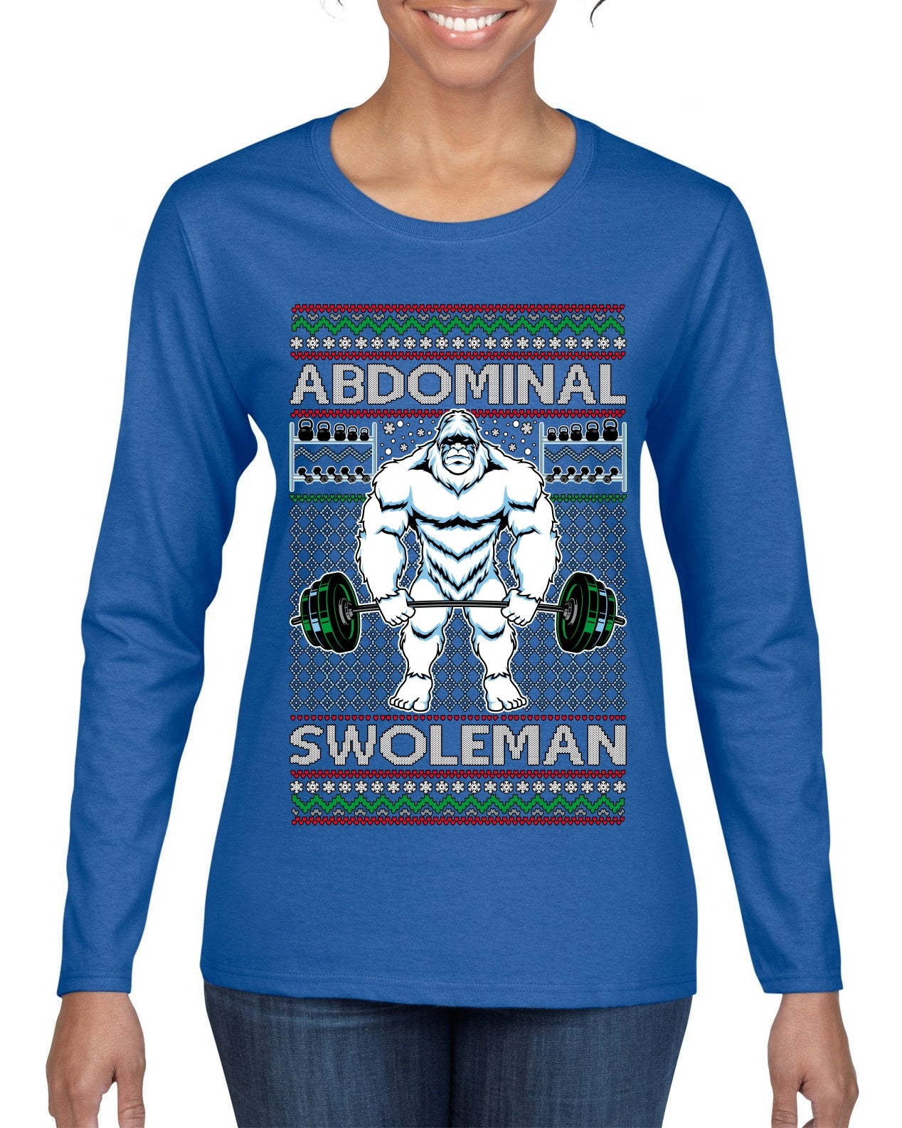Abdominal Swoleman Fitness Yeti Ugly Christmas Sweater Womens Graphic Long Sleeve T-Shirt