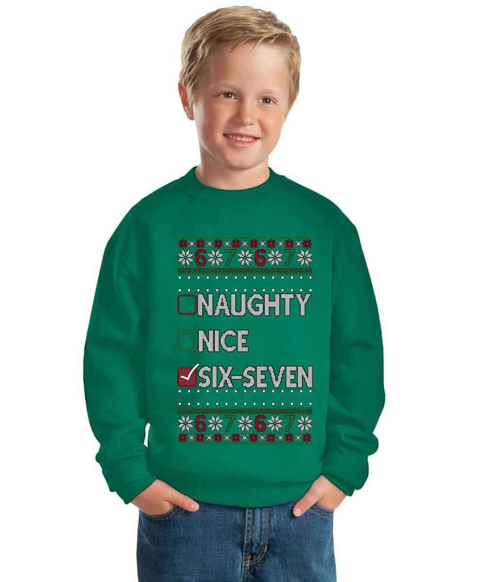 Naughty Nice 6 7 Checklist Ugly Christmas Sweater For Kids | Unisex Boys Girls Crewneck Graphic Sweatshirt