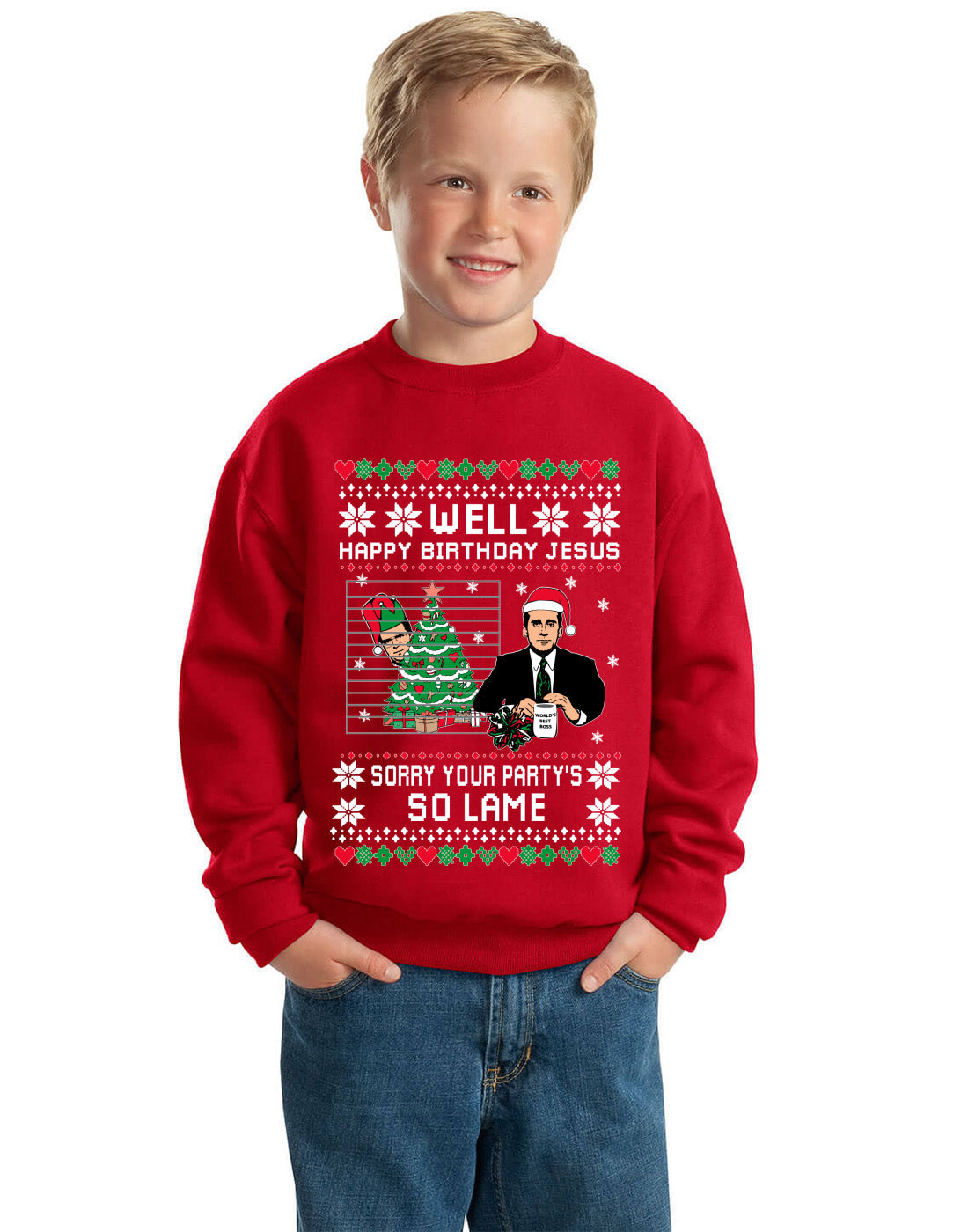 Well Happy Birthday Jesus Funny Quote Office Ugly Christmas Sweater Unisex Boys Girls Crewneck Graphic Sweatshirt