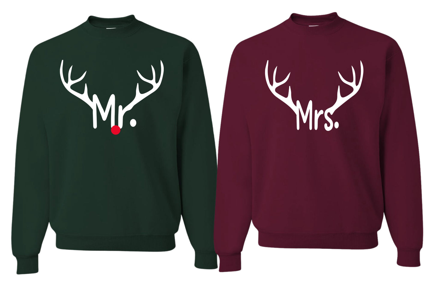 Mr Mrs Reindeer Red Nose, Funny Classic Xmas Couples Sweatshirt Ugly Christmas Matching Couple Crewneck Sweater Crewneck Sweatshirt