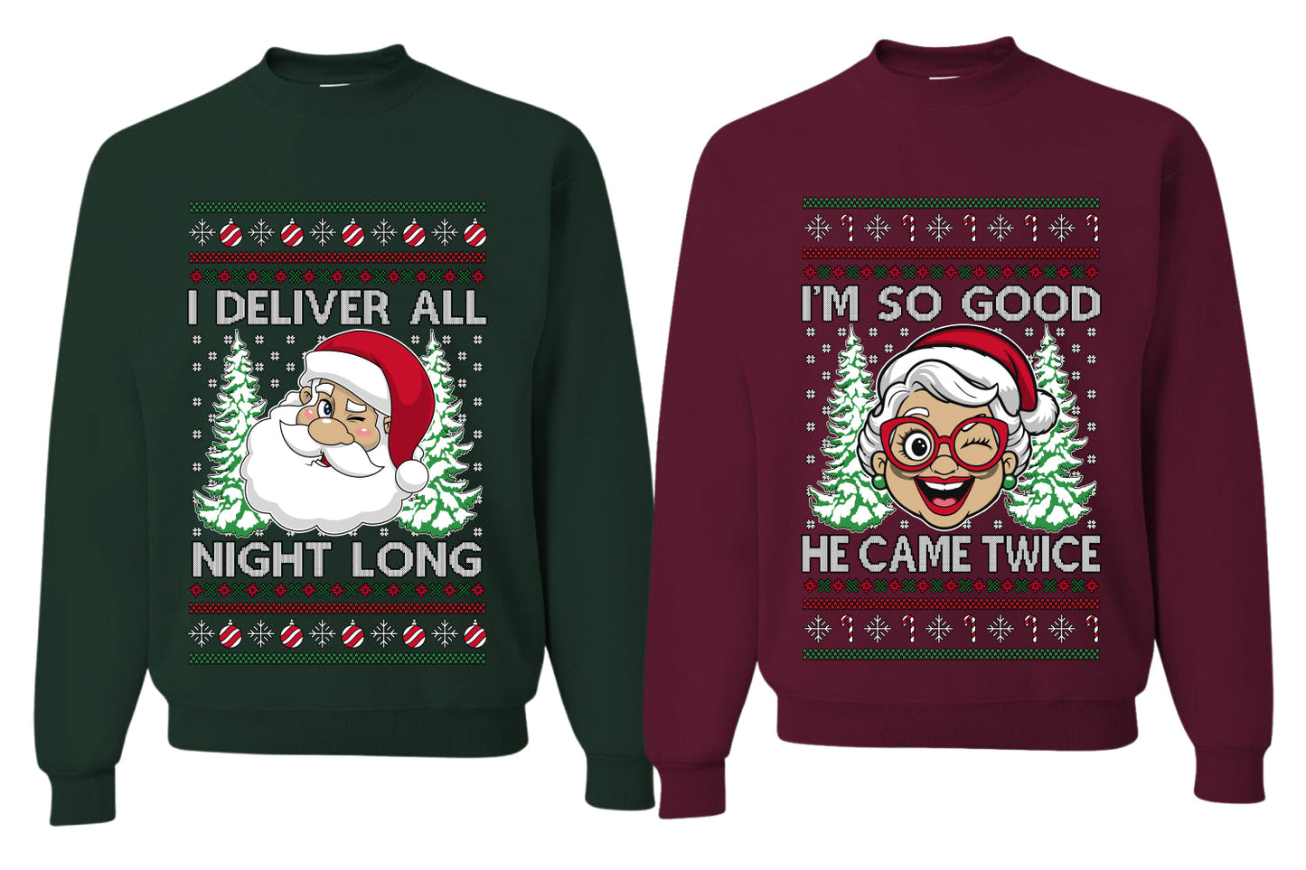 Deliver All Night Long So Good He Came Twice Sweater Girlfriend Boyfriend Gift His and Hers Matching Ugly Christmas Couple Crewneck Sweatshirt