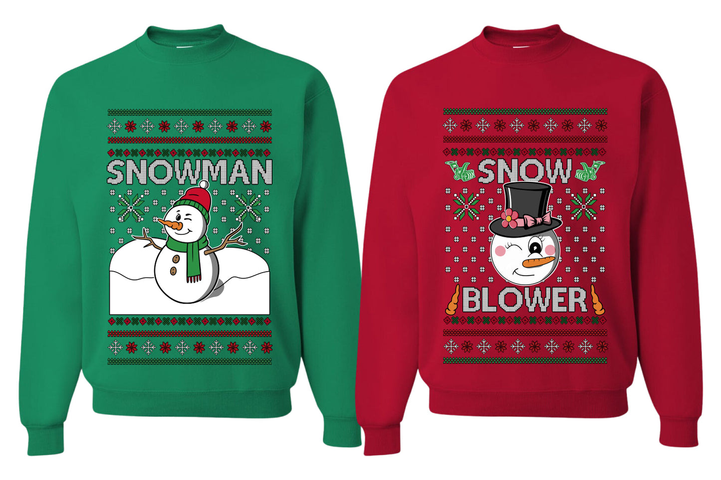 Snow Blower Snowman Sweater Girlfriend Boyfriend Gift His and Hers Matching Ugly Christmas Couple Crewneck Sweatshirt