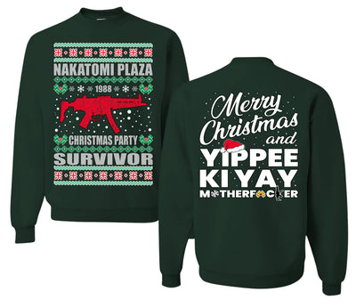Christmas Party Survivor Nakatomi Plaza 1988 Ugly Christmas Front and Back Sweater Unisex Crewneck Sweatshirt