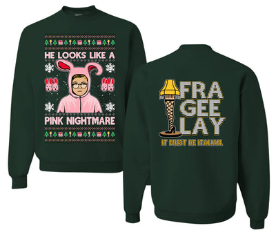 He Looks Like A Pink Nightmare Story Ugly Christmas Front and Back Sweater Unisex Crewneck Sweatshirt