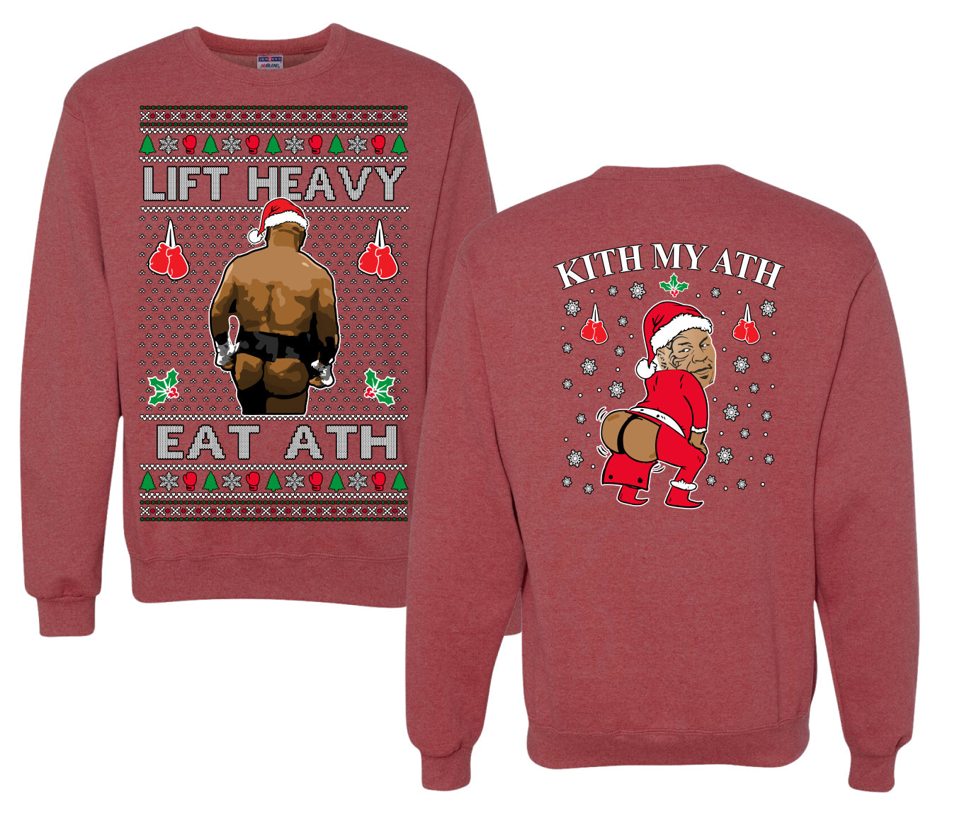 Lift Heavy Eat Ath Merry Chrithmith, Butt Viral Weightlifting Lifting Boxing Fight Meme, Funny Front and Back Unisex Ugly Christmas Sweater Crewneck Sweatshirt
