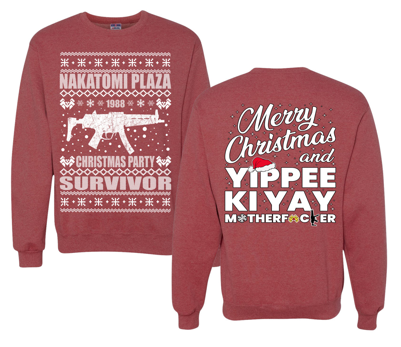 Nakatomi Plaza Christmas Party Survivor 1988 Ugly Christmas Front and Back Sweater Unisex Crewneck Sweatshirt