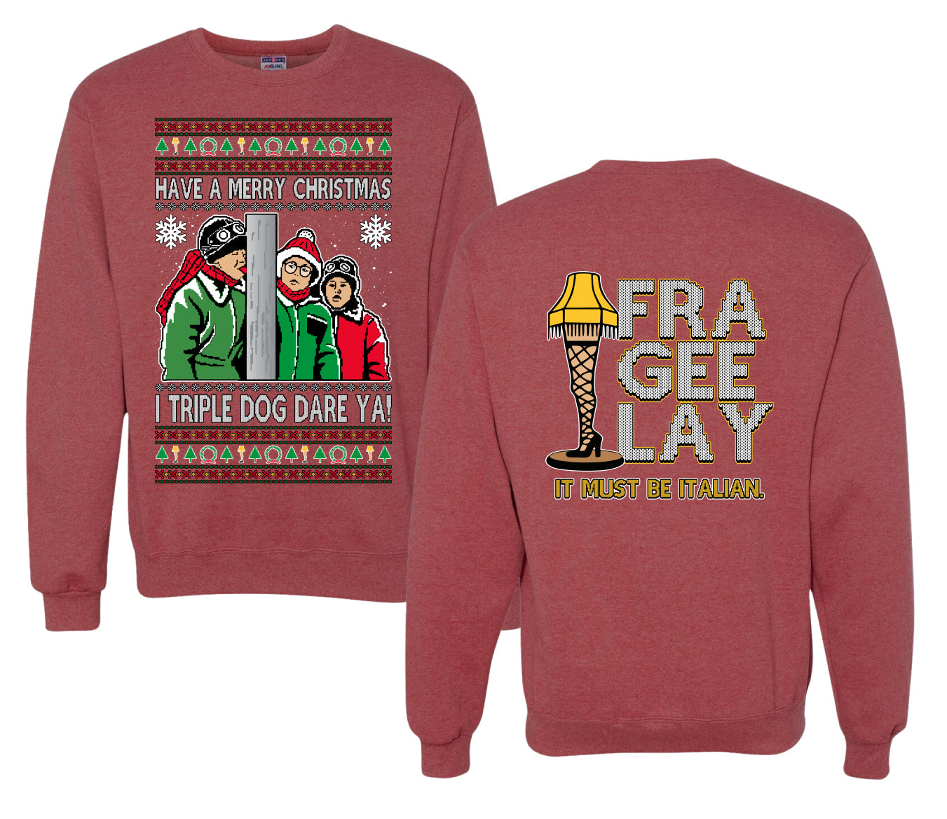 I Triple Dog Dare Ya Merry Story Ugly Christmas Front and Back Sweater Unisex Crewneck Sweatshirt