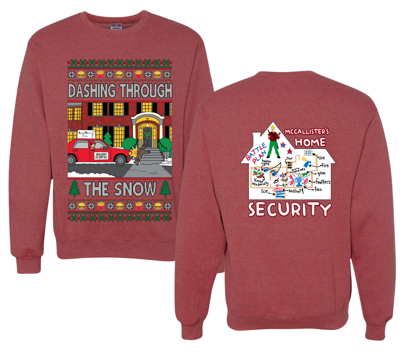 Dashing Through The Snow Classic 90s Holiday Movie Front and Back Unisex Ugly Christmas Sweater, Crewneck Sweatshirts
