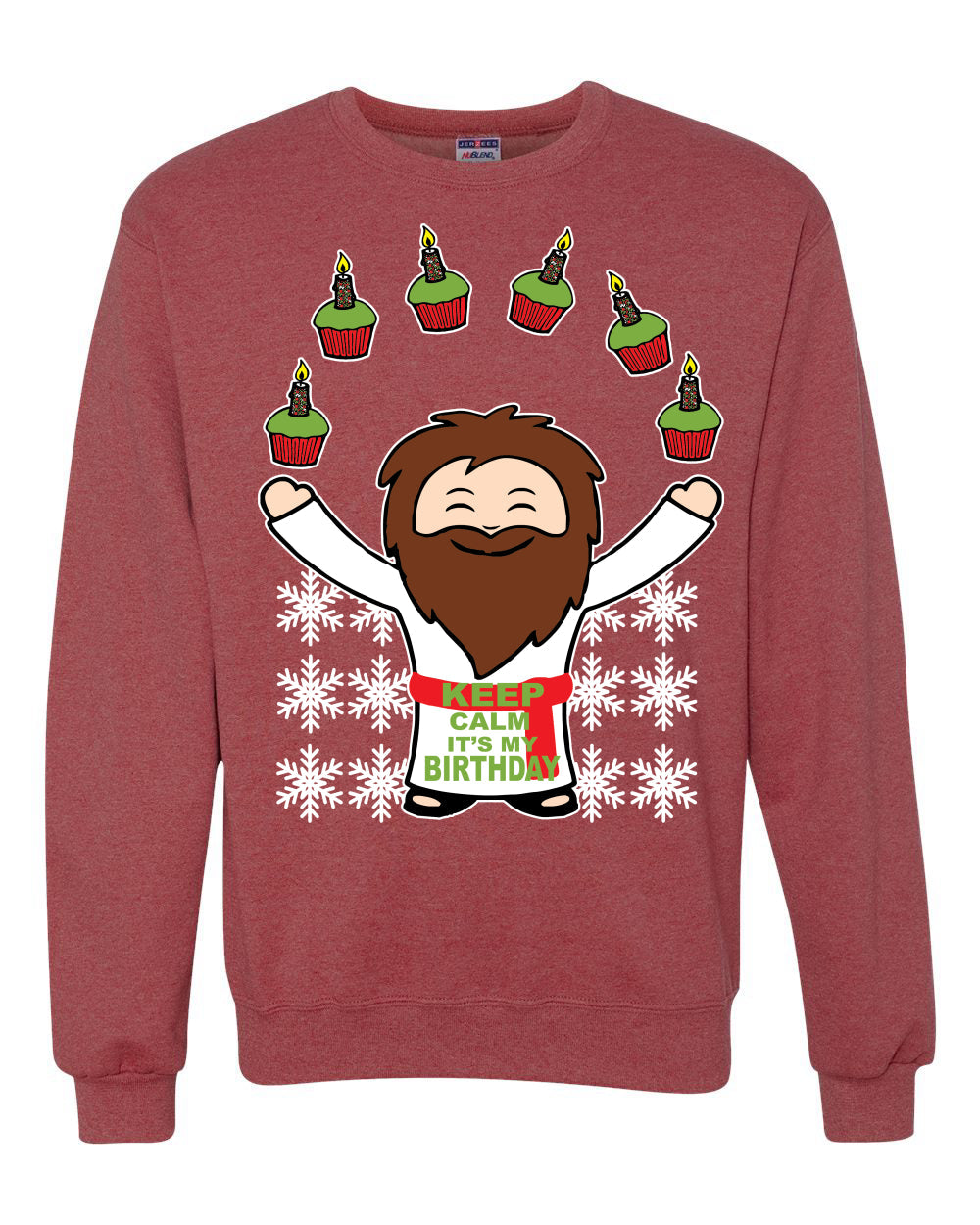 Keep Calm It's My Birthday Jesus Cupcakes Christmas Unisex Crewneck Graphic Sweatshirt