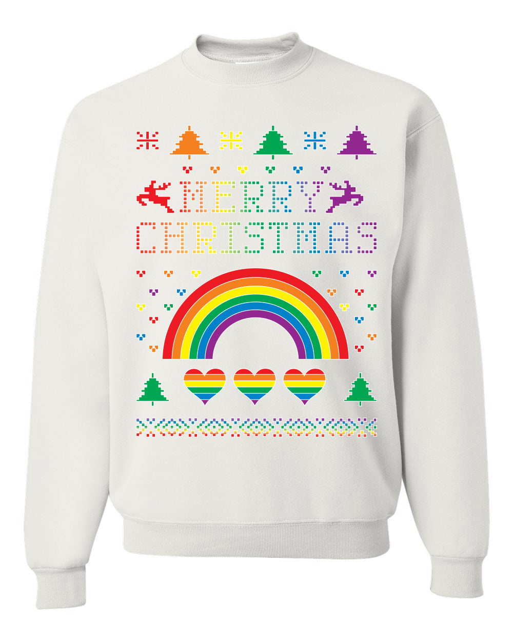 Merry Christmas Rainbow Hearts Unisex Crewneck Graphic Sweatshirt