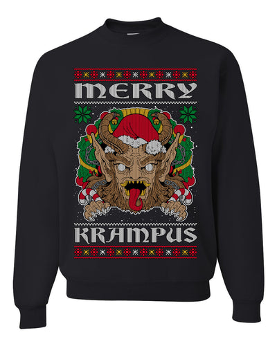 Merry Krampus Santa Folklore Figure Horror Ugly Christmas Sweater Unisex Crewneck Sweatshirt