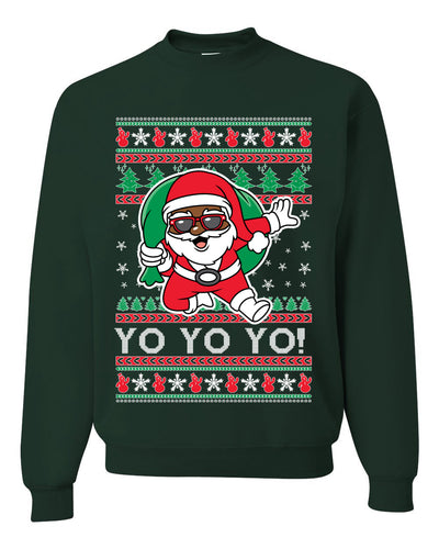 Yo Yo Yo Black Santa Ugly Christmas Sweater Unisex Crewneck Sweatshirt